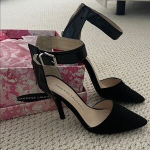 Chinese Laundry Black Patent Ankle Strap Heels